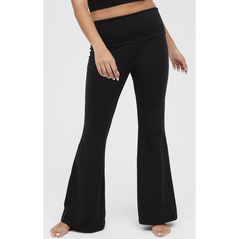 OFFLINE Aerie‎ OG Super Flare Foldover High Waisted Black Leggings SMALL NWT